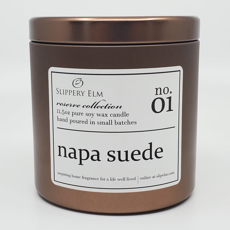 f.01/ Napa Suede Reserve Collection 11.5oz Candle Tin