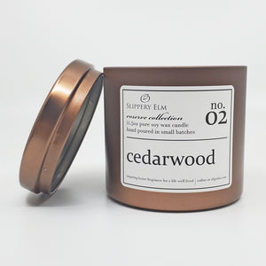 f.02/ Cedarwood Reserve Collection 11.5oz Candle Tin